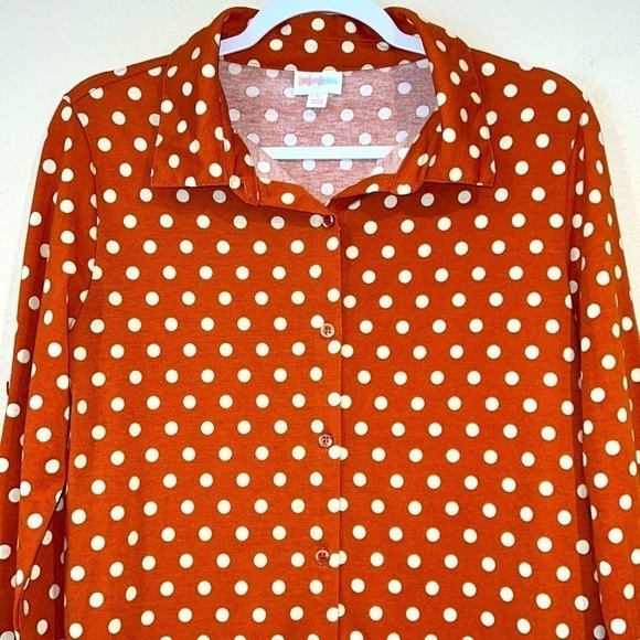 Lularoe women’s orange polka dot Fall Autumn button down shirt top size Small - Picture 2 of 5